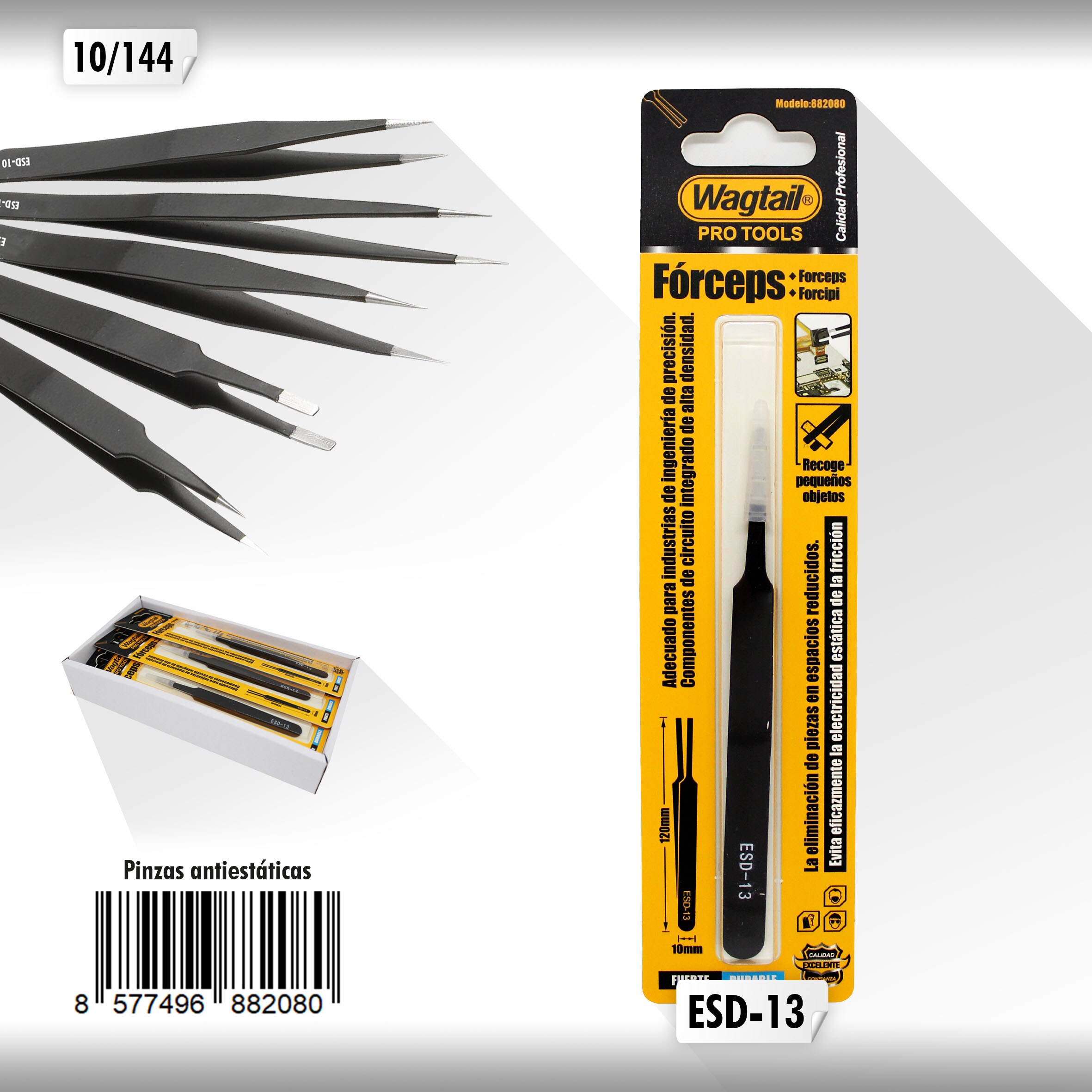 Wagtail-Pinza antiestática de precisión, herramienta de ajuste para gafas, joyas, electrónica.: ESD 13