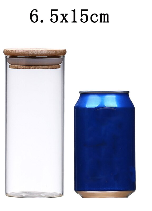 1PCS Transparent Container Candy Jar Spices Glass Glass Jars With Wood Lids Cookie Jar Kitchen Jars And Lids Sealed Canister: 6.5X15CM