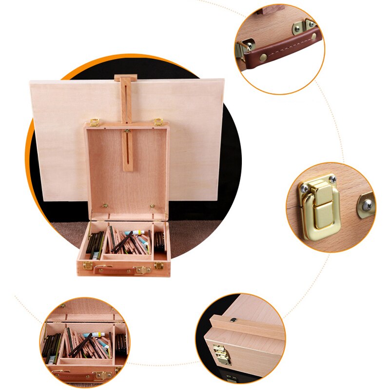 Big Wooden Portable Oil Painting Box Sketchpad Easel Sketch Drawing Board Painting Toolbox Painting Storage Box for Artist