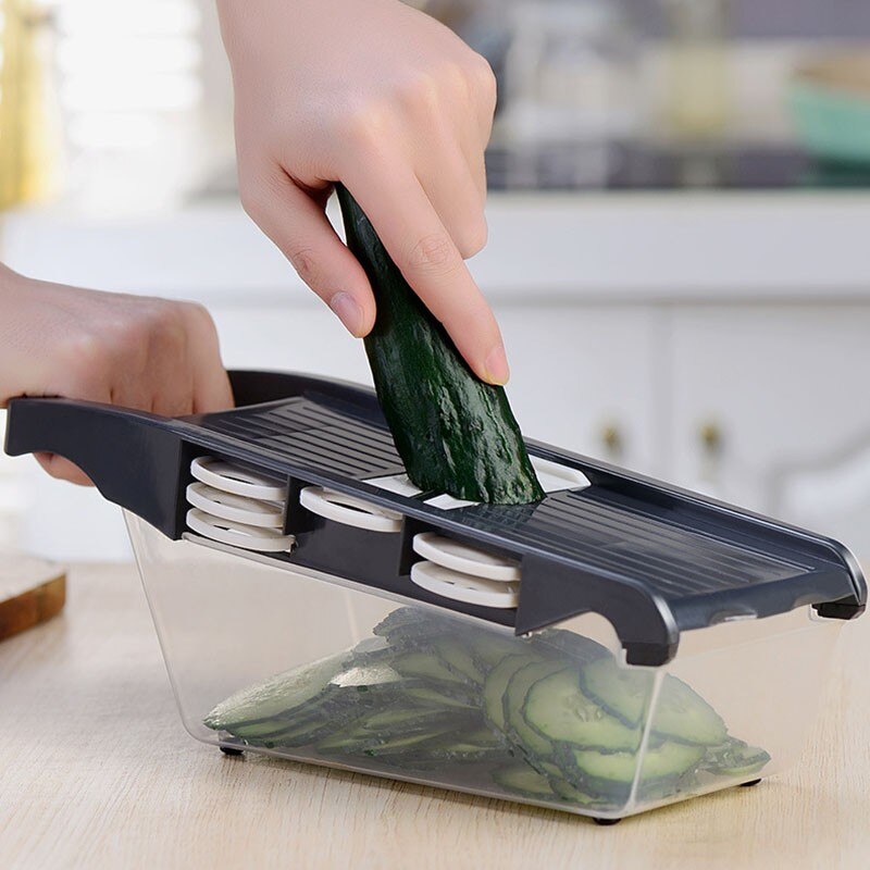 Multifunctional 10 in 1 Vegetable Chopper with Container Potato Slicer Shredder Smash Food Processor 6 Blades