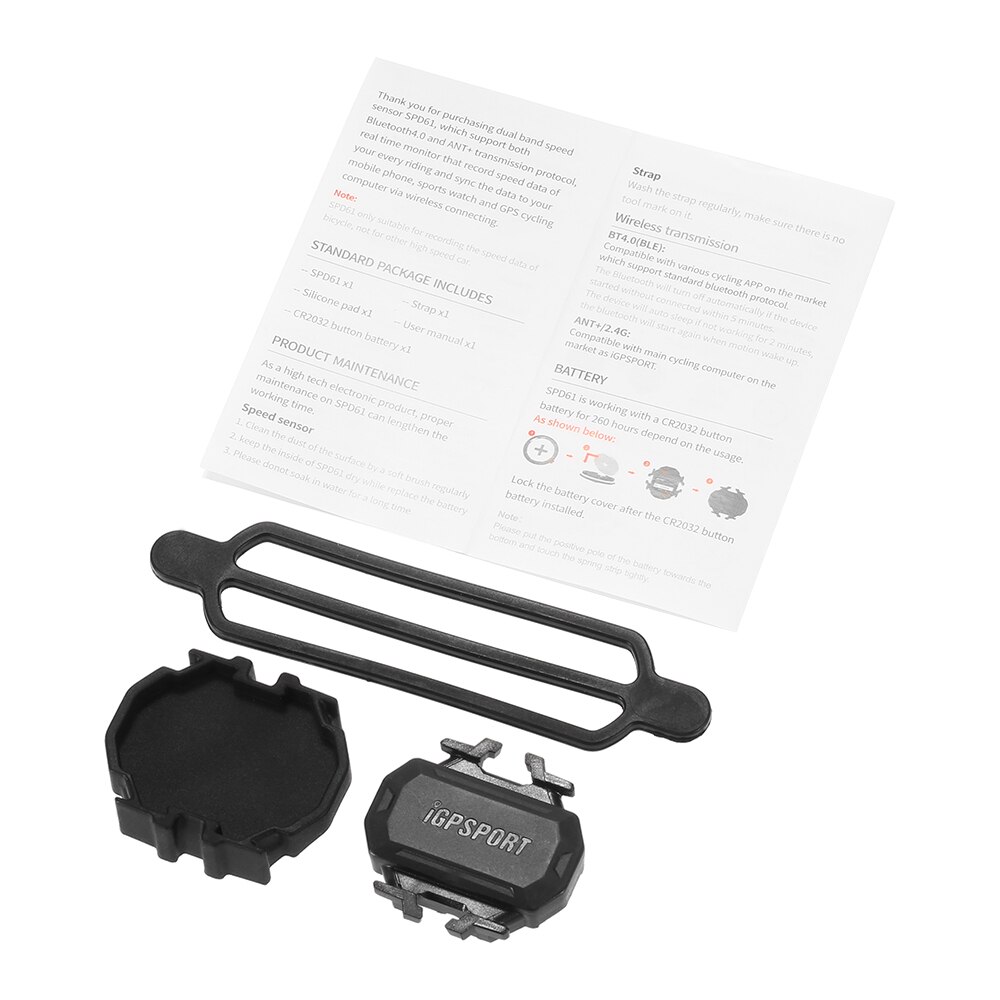 IGPSPORT SPD61 ANT+ BT Speed Sensor Bicycle Computer Stopwatch Bike Accessories Speed Sensor Silicone Pad CR2032 Battery Strap