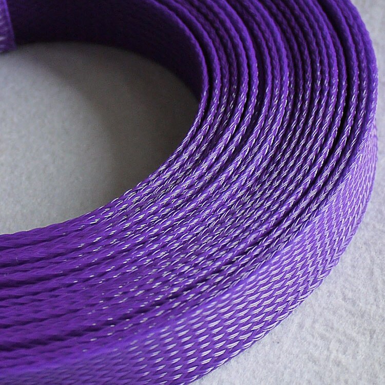 Paars Pet Gevlochten Draad Mouw 3 4 6 8 10 25Mm Strakke Hoge Dichtheid Geïsoleerde Kabel Bescherming Uitbreidbaar Enkele kleur