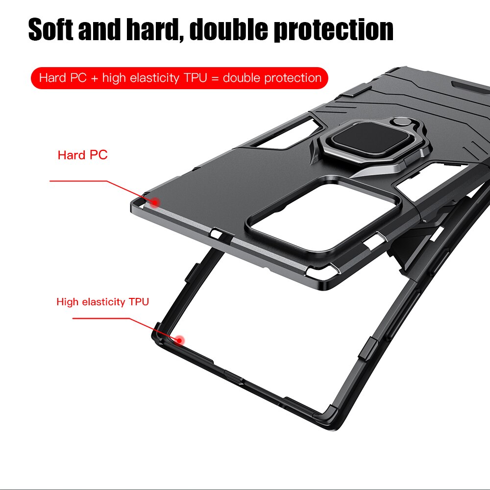 KEYSION Shockproof Armor Case for Samsung Note 20 20 Ultra Ring Stand Bumper Silicone Phone Back Cover for Galaxy Note 20 + Plus