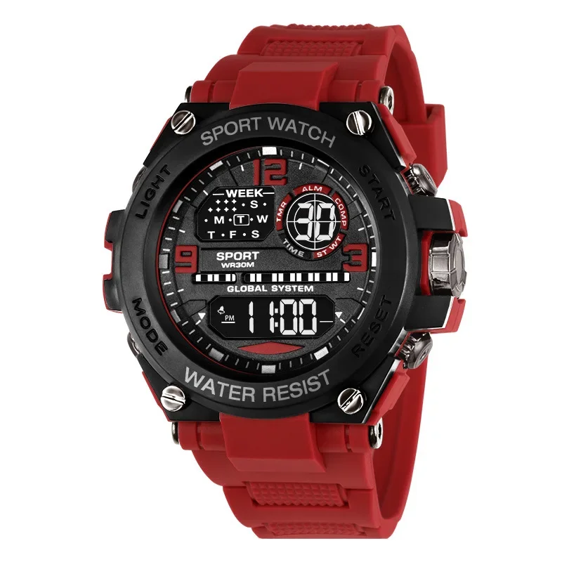 Reloj despertador Digital deportivo para hombre, Esfera Grande luminosa, resistente al agua, cronógrafo electrónico multifuncional, reloj multifuncional