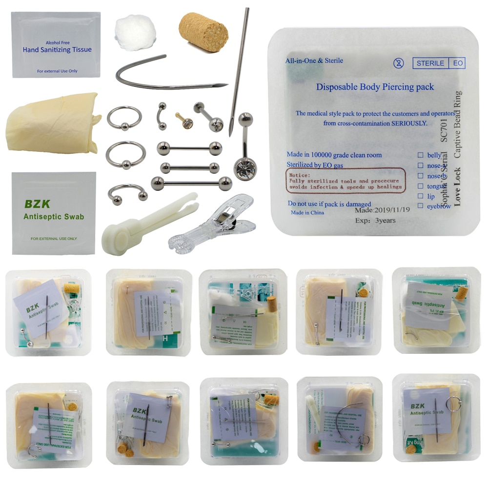 Kit de perçage de corps jetable Kit de perçage stérile médical pour oreille nez mamelon ventre nombril Septum Piercing outil Machine Kit