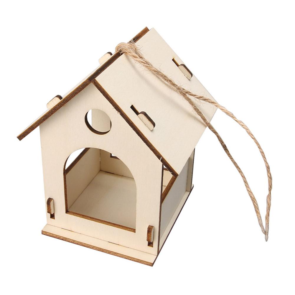 Bird Wood House with Lanyard Outdoor Unfinished DIY Accessory Pet Supplies Hanging Birdhouse for Outside Balcony S8P0
