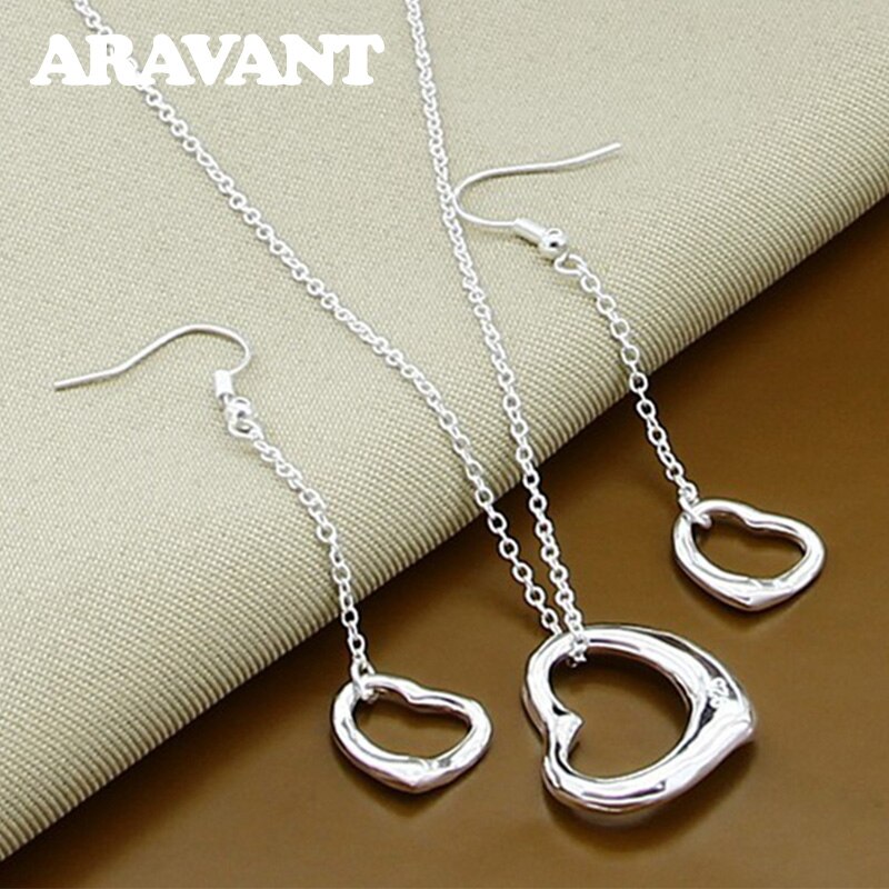925 Zilveren Sieraden Sets Hart Hangers Ketting Oorbellen Voor Vrouwen Wedding Luxe Sieraden