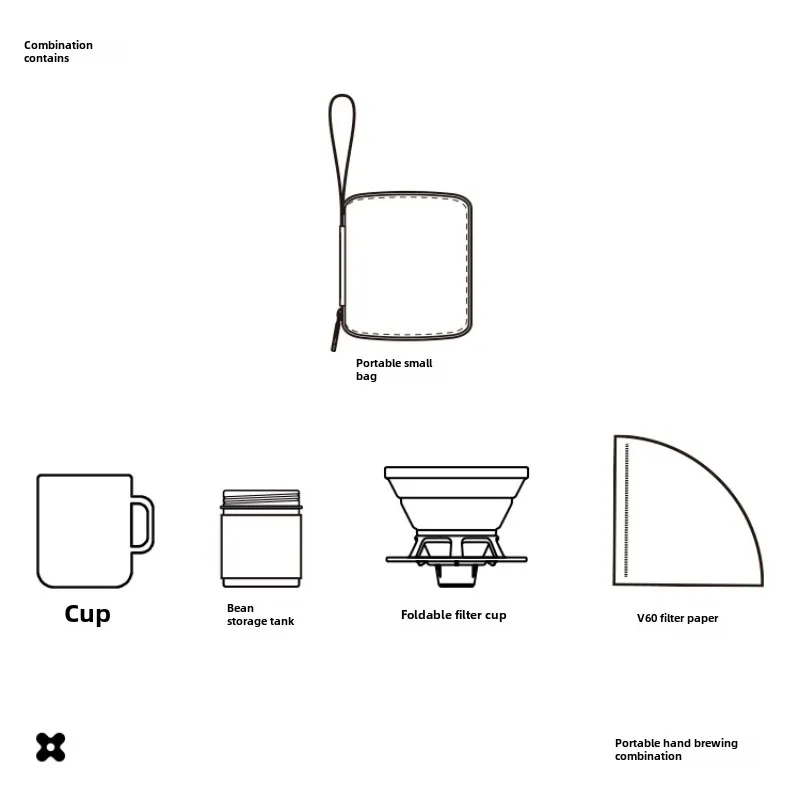 Set da caffè preparato a mano da viaggio, tazza da campeggio portatile con filtro in silicone per auto all'aperto, utensili da caffè entry level