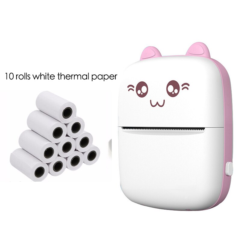 Cute Portable Bluetooth Mini Printer Photo Pocket Thermal Printer 200 Dpi 58mm Mobile Receipt Phone Printer Android IOS Student: Pink set