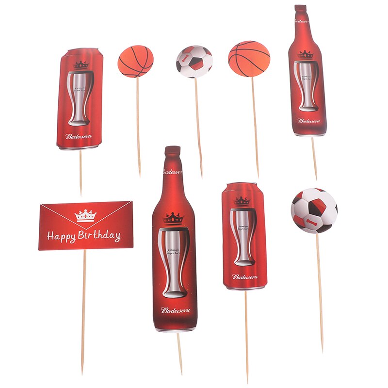 1 Set cerveza baloncesto fútbol Topper para tarta de feliz cumpleaños Festival deporte suministros para fiestas temáticas niños favores: Rojo