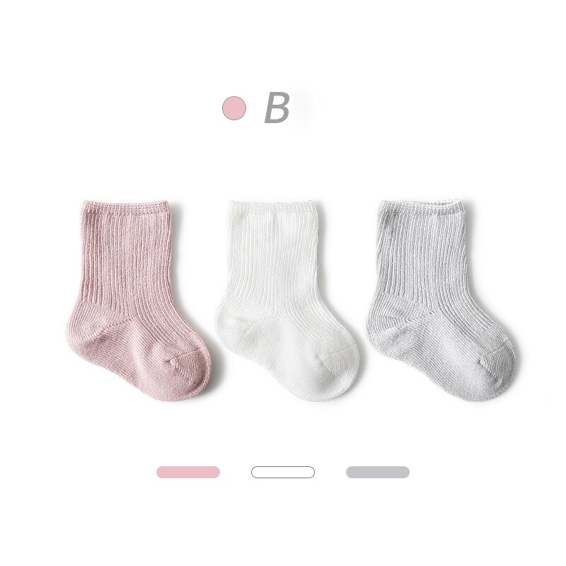 Lawadka 3 Paare/los Einfarbig Frühling und Herbst Socken Für Neugeborene Atmungsaktive Baumwolle Art Socken Für Jungen Mädchen Dünne Socken: B-Stil / 1-3Jahre