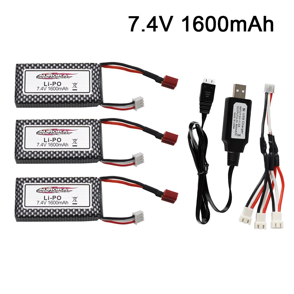 Originele Xinlehong 9125 Afstandsbediening Rc Auto Onderdelen 7.4 V 1600Mah Lipo Batterij XLH9125 Batterij 7.4 V 1600mah: 3pcs USB 3in1