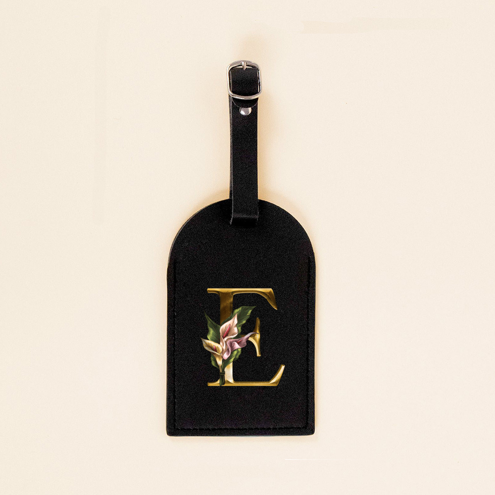 Initial Flower Print Women PU Leather Luggage Tag Suitcase Label Baggage Boarding Bag Tag Travel Neceser Accessorie for Her