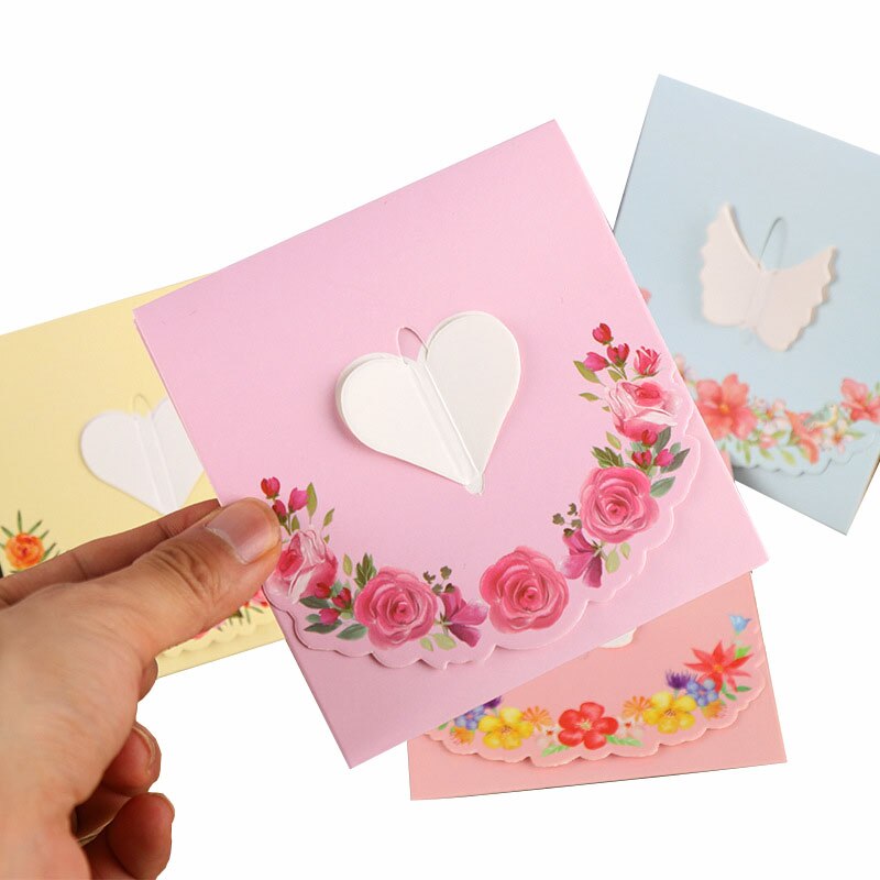 5 stk vinge hjerte tri foldetype lykønskningskort takkort baby shower bryllup fødselsdagsfest invitationer blanke kort