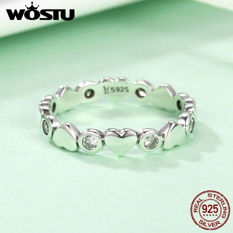 WOSTU Brand 925 Sterling Silver My Heart Is Bright Stackable Rings For Women S925 Wedding Jewelry CQR164