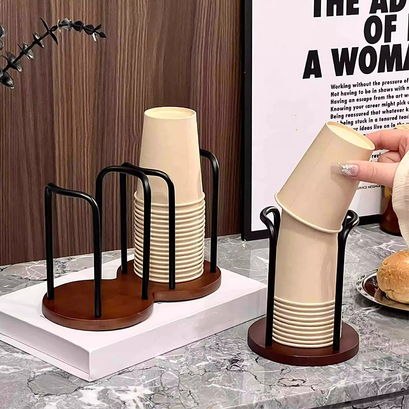 Keuken Papieren Bekerhouder Luxe Wegwerp Beker Opslag Houder Desktop Papieren Beker Opbergrek Houten Dispenser Mok Display Stand