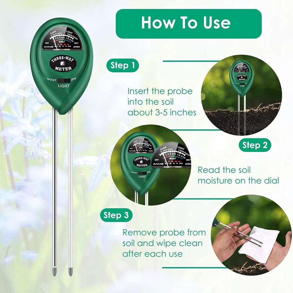 3 in 1 Soil PH Meter Sunlight PH Tester Garden Flowers Soil Moisture Sensor Meter Plants Acidity Humidity PH Monitor Detector