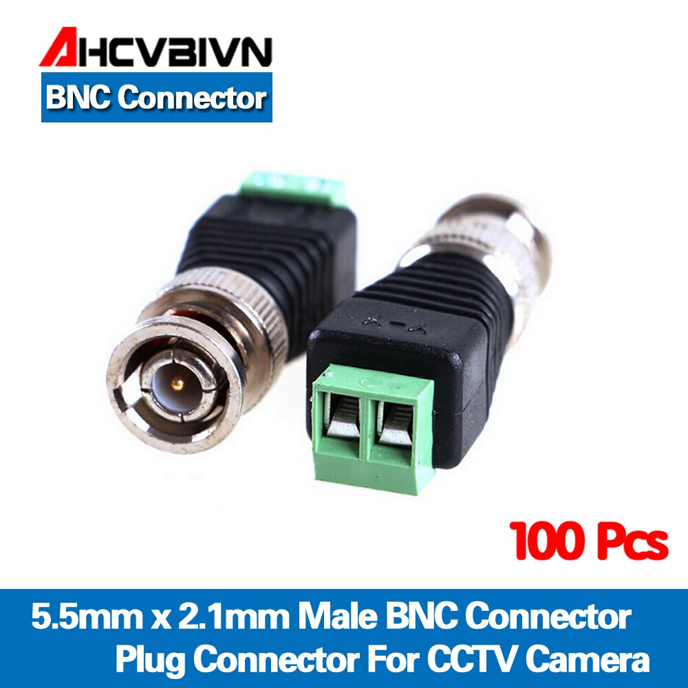 AHCVBIVN 100Pcs Mini Coax CAT5 Mannelijke BNC Connector Om Camera CCTV BNC Video Balun Connector Adapter