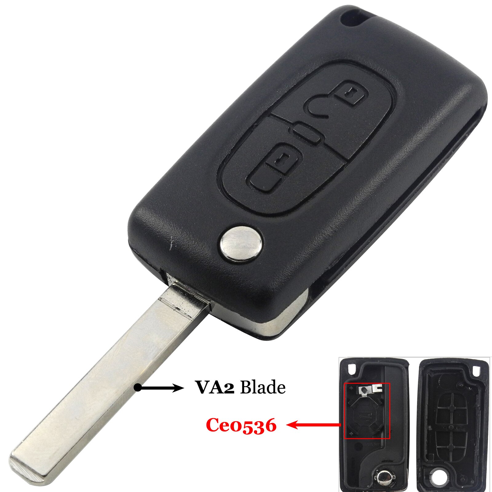 Jingyuqin 2 knapper flip sammenfoldelig nøglecase blank skal til peugeot 107 207 407 307 307s 308 407 607 807 va2/ hca  ce0523 ce0536: Va2 ce0536
