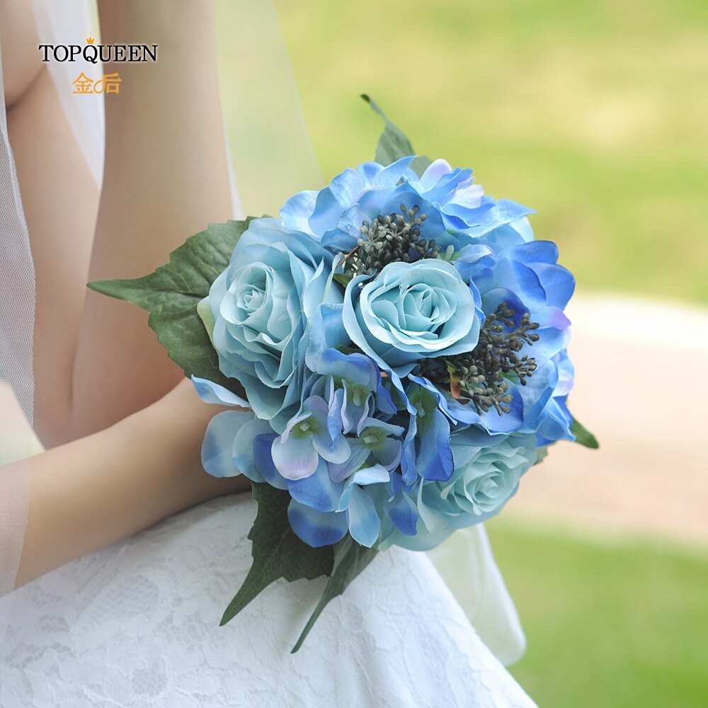 Topqueen Bridal Wedding Boeket Bloemen Bruiloft Boeket Kunstbloemen Blauw Boeket Bruiloft Bloem Boeket F16