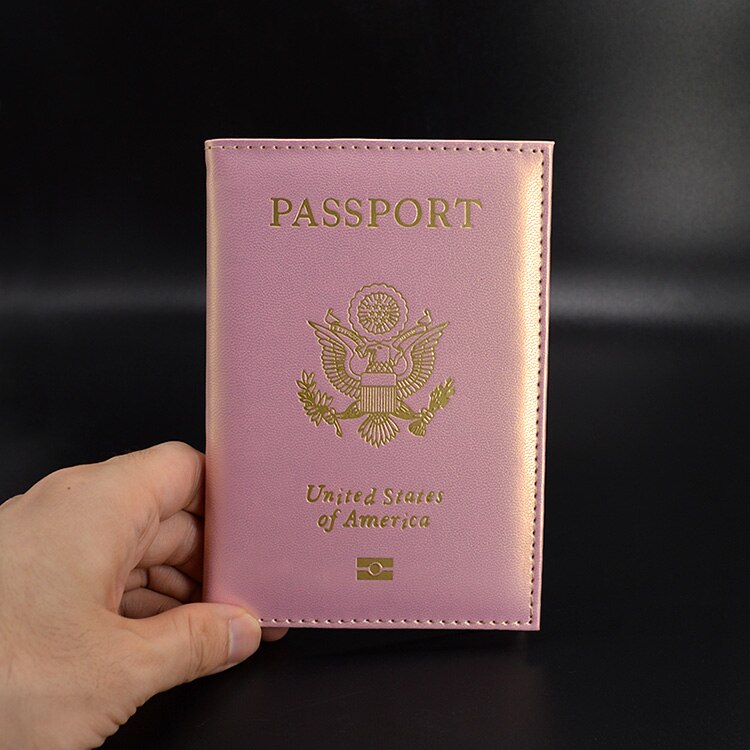 Pu leather USA Passport Cover Women Soft Leather Passaporte Case Travel wallet Passport Holder Document Organizer: Pink