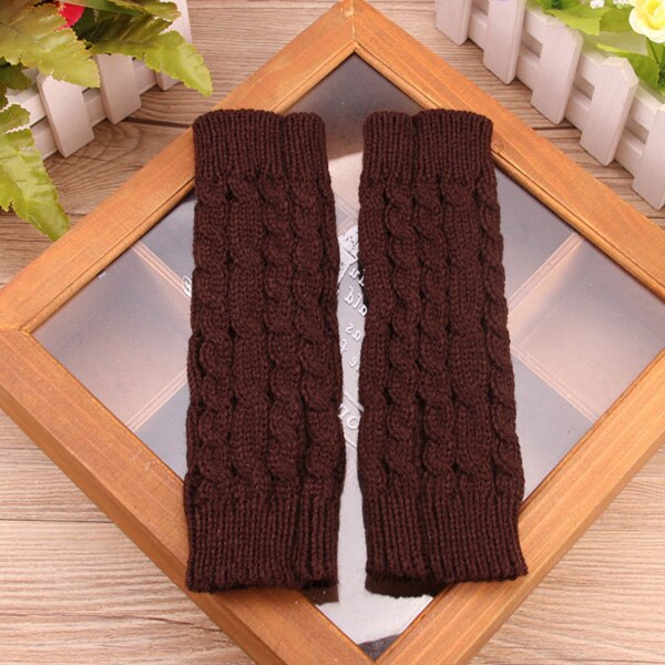 Guantes elegantes para mujer, calentadores de manos, guantes de invierno para mujer, guantes tejidos a ganchillo de lana sintética, sin dedos mitón de abrigo, guantes para mujer: coffee