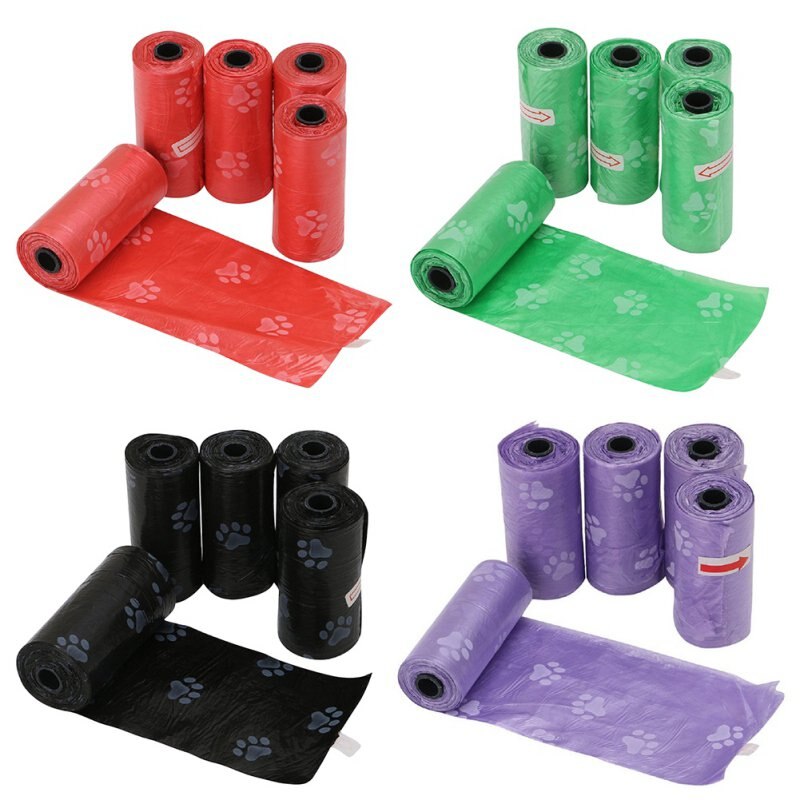 Pet Dog Poop Bag Pets Waste Garbage Bags Biodegradable Dog Pooper Bags Paw Doggy Litter Poop Bag Dispenser 5Rolls 75pcs
