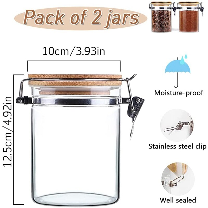 Glass Clip Top Jars, Transparent Sealed Jar Locking Clamp Lid, Airtight Glass Food Storage Containers with Bamboo Lid