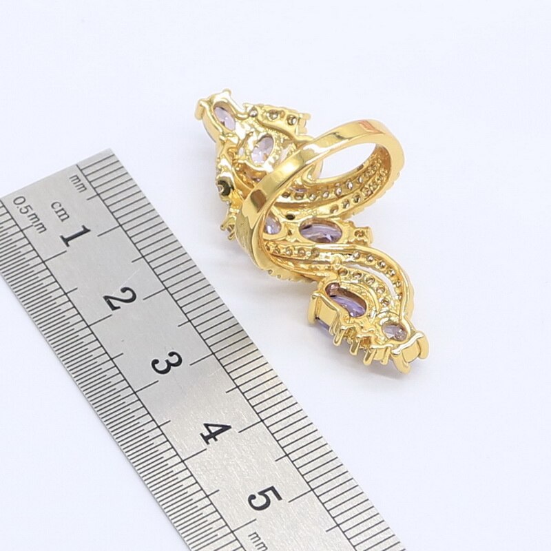 Charmante paarse zirkoon gouden sieraden sets voor vrouwen bruiloft oorbellen ketting hanger ringen doos