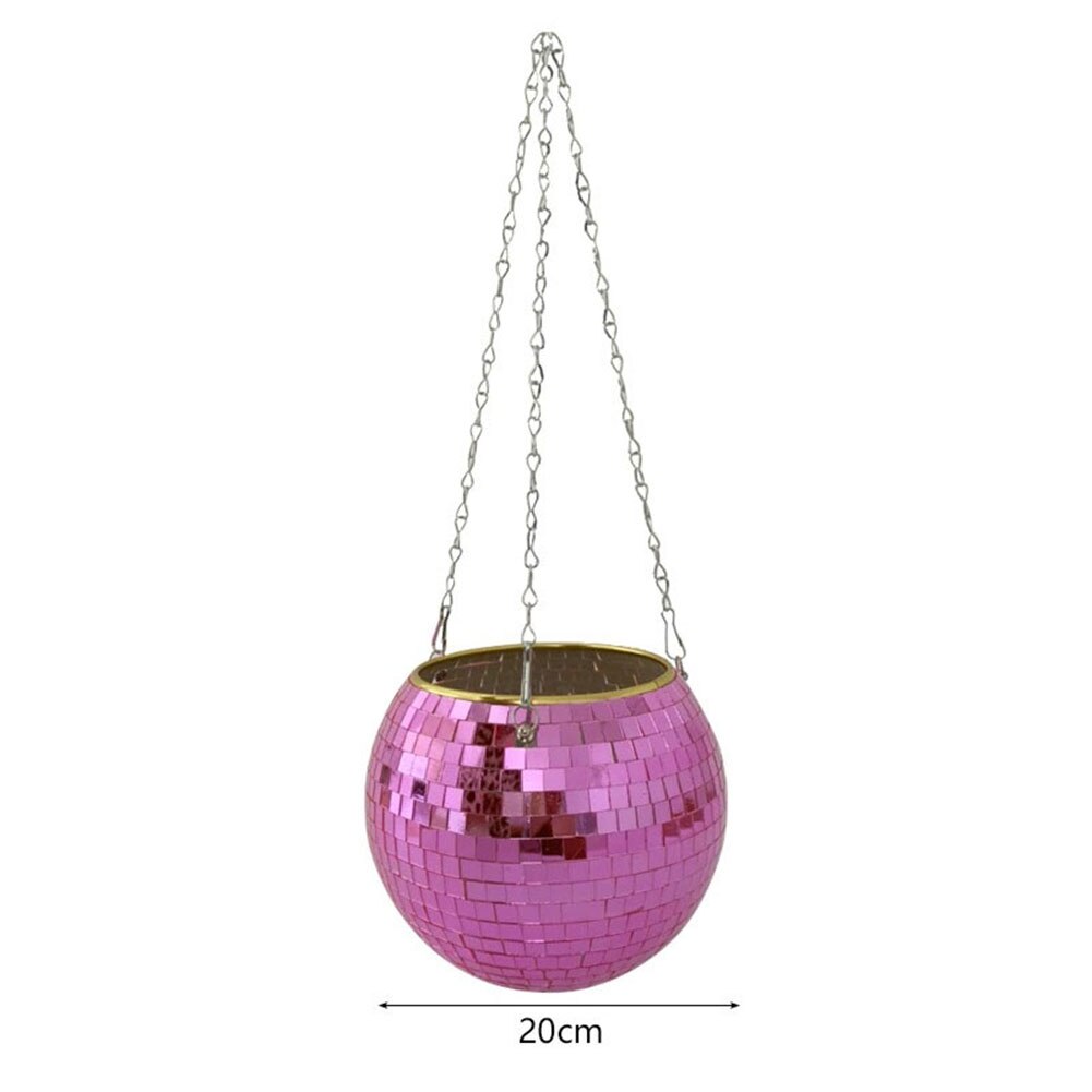 Disco Ball Hanging Flowerpot Round Mirror Planter Home Garden Ornament Vase Basket Boho Style Outdoor Home Yard Decoration : Pink 20cm