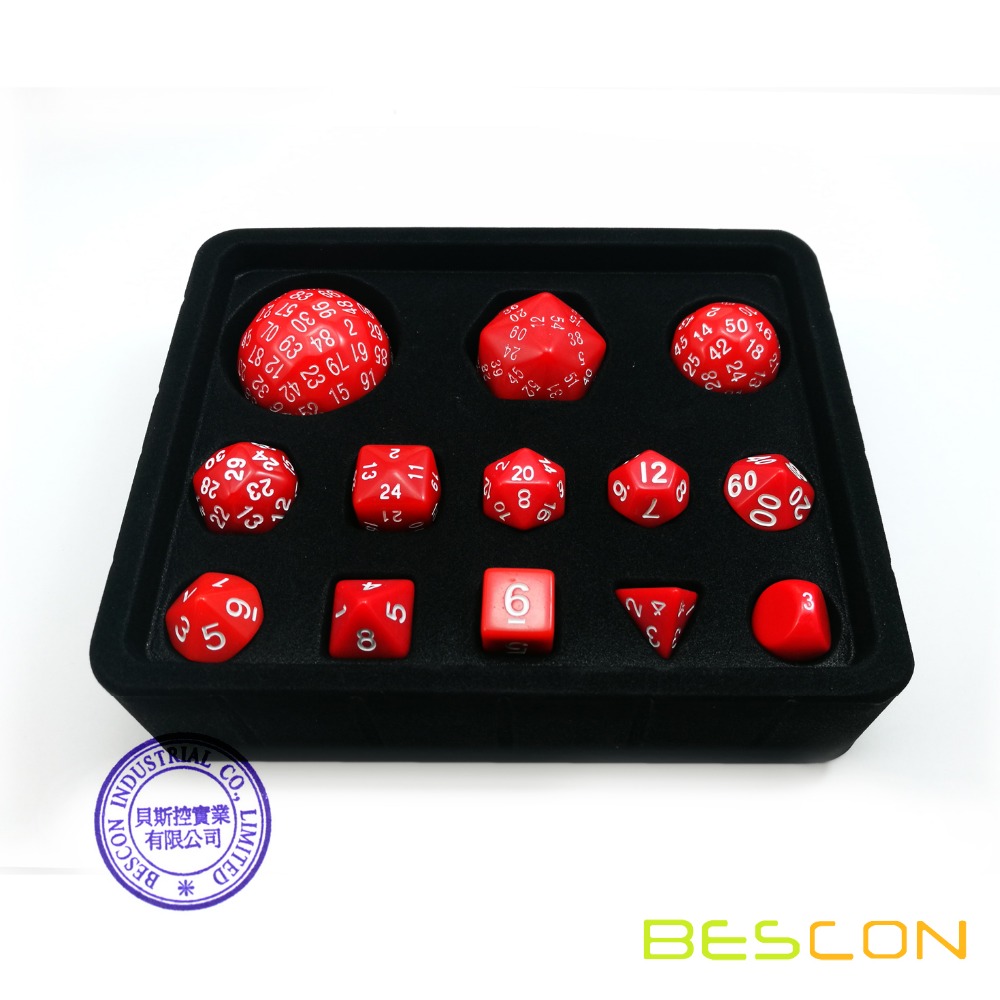 Bescon Complete Polyhedral Dice Set 13pcs D3-D100, 100 Sides Dice Set Opaque Red