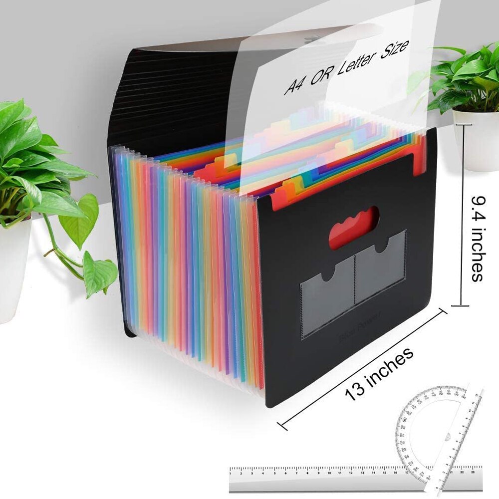 1Ps 24 Pockets Expanding File Folder Fireproof Waterproof Safe Document Bags Rainbow Coloured Cabinet With 2 Labels