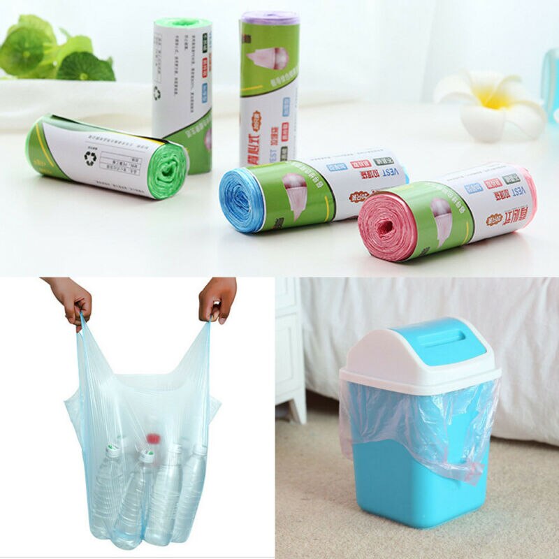 Rubbish Garbage Bin Liners Kitchen Toilet Black Waste Trash Bags Kit With Handle Vest Type Trash BAGS