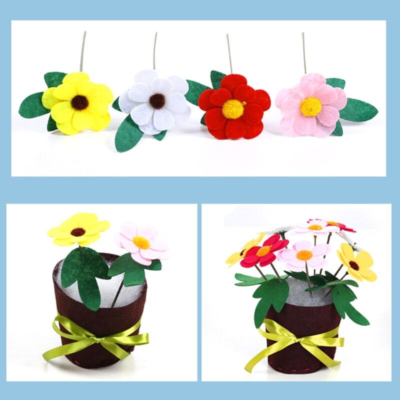 Kit de bricolage de fleurs en pot pour enfants, ensemble de couture artisanale en feutre pour enfants, de fête d&#39;anniversaire, 4 paquets