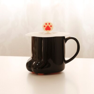 Coffee Mug Ceramic Cat Paw Ceramic Drinking Cup with Lid Milk Mugs Breakfast Oatmeal Cup Cartoon C Cup Caneca: A