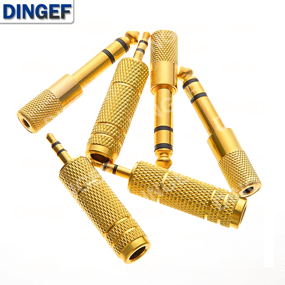 1 SZT. Złoty adapter audio Słuchawkowy stereofoniczny 6,3 mm 1/4\" Wtyk Męnarty na 3,5 mm 1/8\" Gniazdo Żeńskie Mikrofon