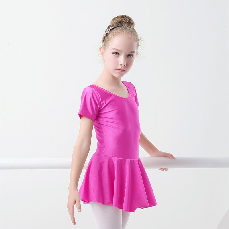 Piger børn sommer skinnende spandex kortærmet dansekjole børn gymnastik ballet nederdel trikot