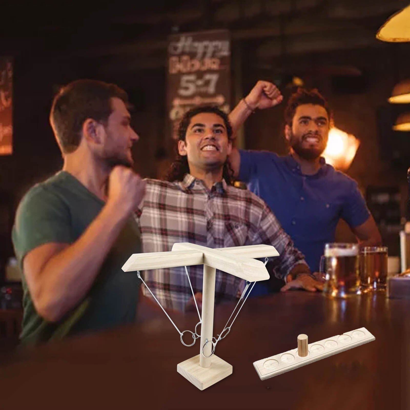 Four People Drinking Party Ring Leisure Style Bar Shop Handmade Wooden Ring Toss Hooks Fast-paced Interactive Game For Bars