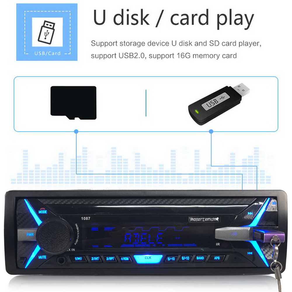 Car Radio Player Audio Stereo Music Player Car Kit In-Dash FM Stereo RDS Audio 1 din AUX/SD/USB MP3 Player Removable Front Panel