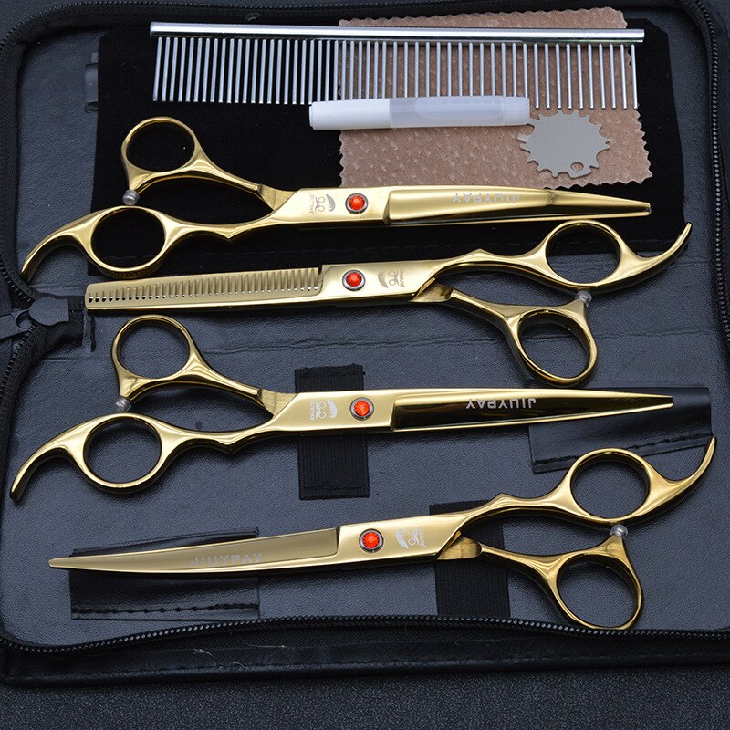 Grooming Shears For Dogs Pet Hair Grooming Scissors Kit with Safety Round Tip: 4 gold