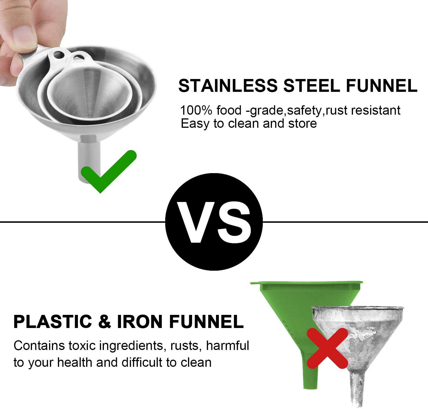 3 Pcs/Set Stainless Steel Funnels Multi-Use Kitchen Funnel Set For Transferring Liquid Fluid Cooking Oils & Powder Tools