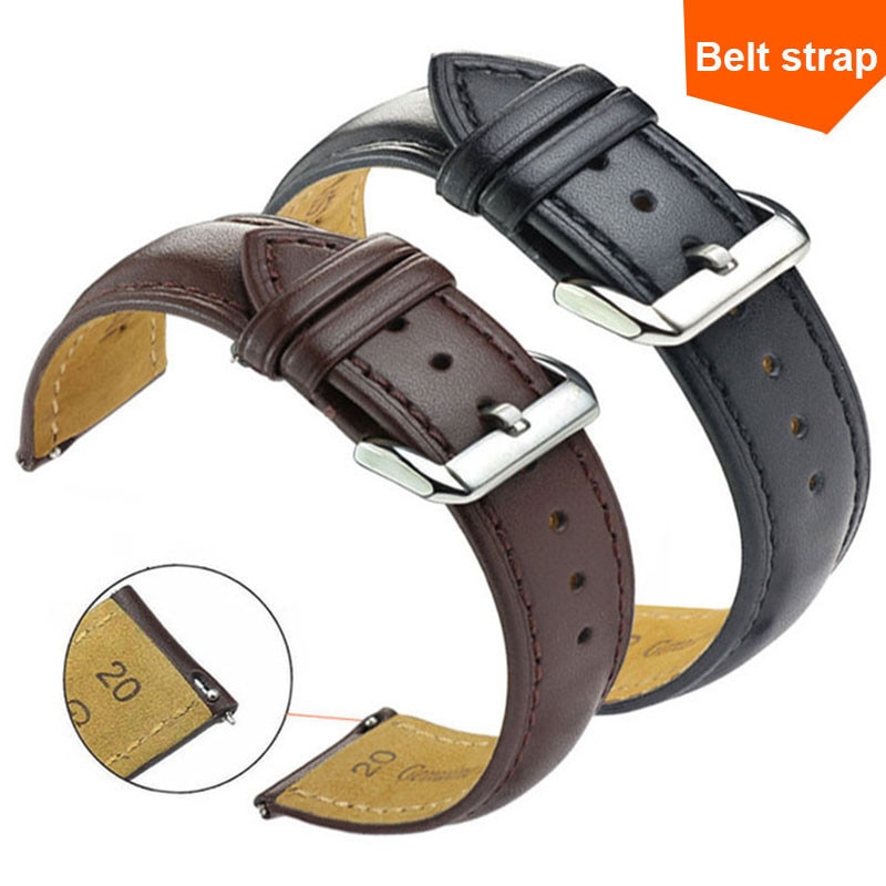 Black/Brown Faux Leather Watch Strap Replacement Wrist Strap For Men And Women Pin Buckle Plain Strap 16/18/20/22mm