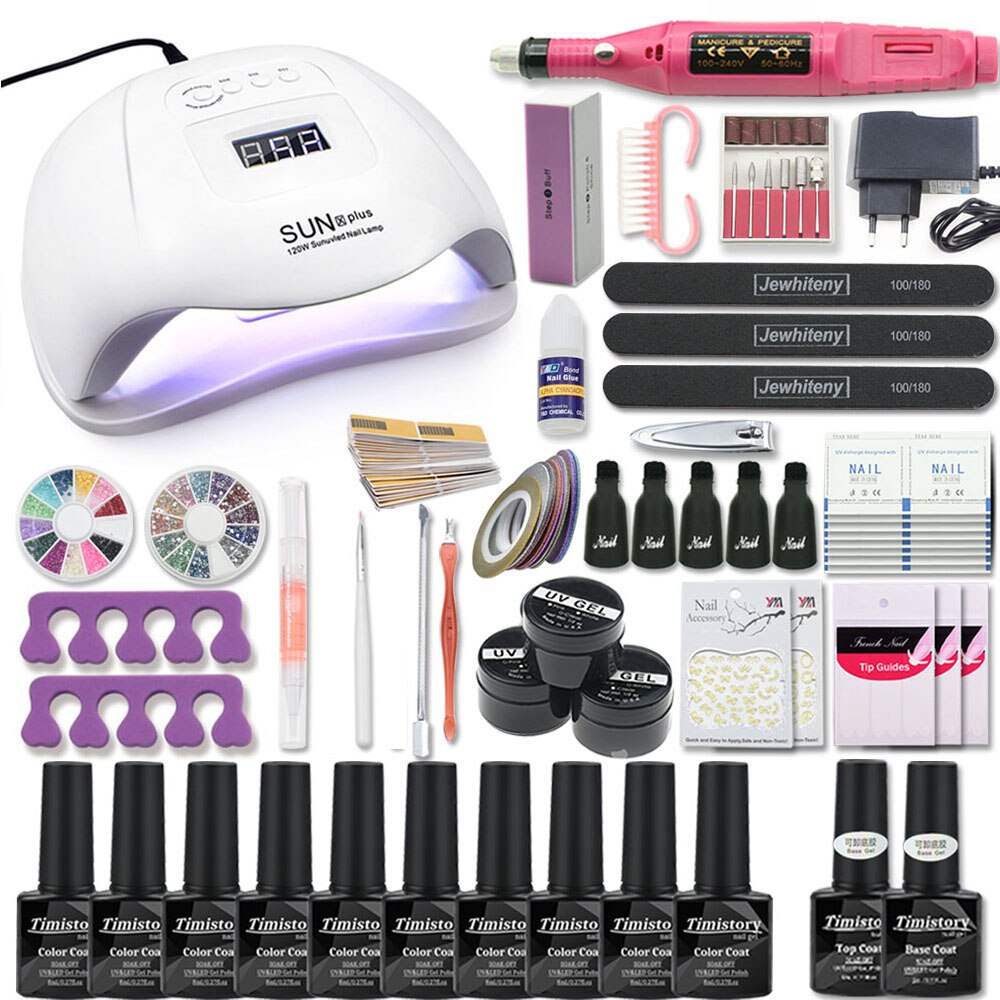 Super Maniküre Set 120W/54W Led Nagel Lampe 20000RPM Nagel bohrer Maschine Mit 50 Farbe UV gel Nagellack Acryl Kit Nail art Set: 120W-10-MINI