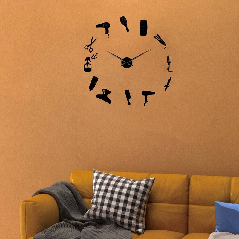 Diy Barber Shop Giant Wall Clock with Mirror Effect Barber Toolkits Decorative Frameless Clock Watch Hairdresser Barber Wall Art