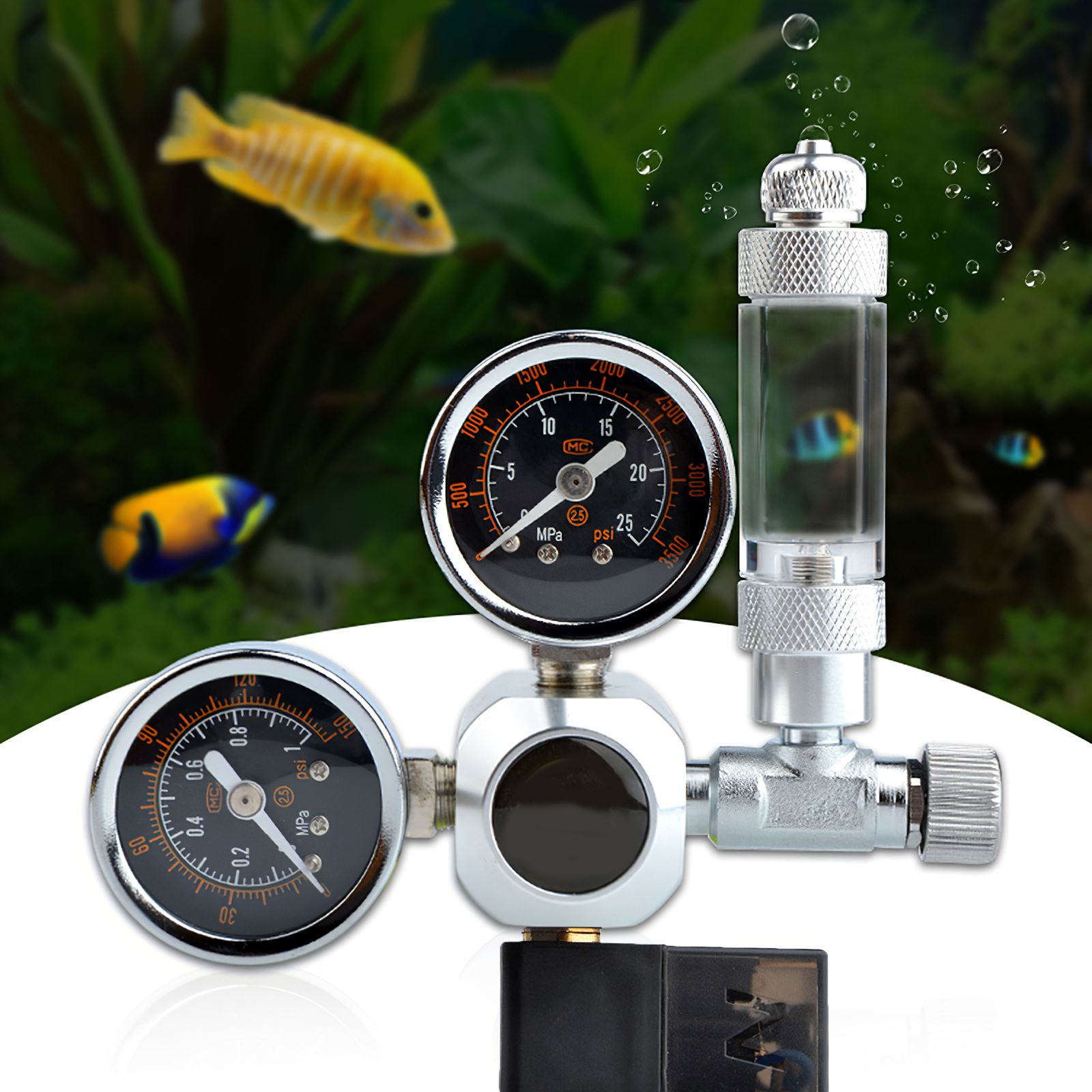 Aquarium Solenoid Valve Kit Pressure Gauge, CO2 Regulator, One-Way Valve Fish Tank Accessories, CO2 Pressure Reducing Valve