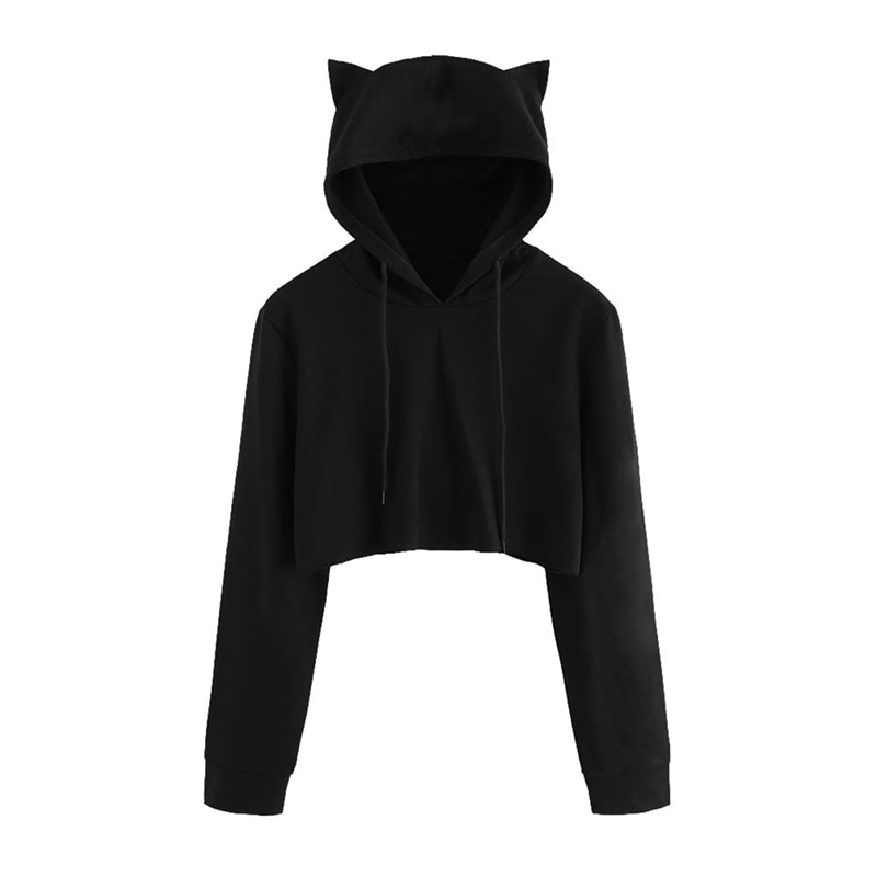 Adolescentes mignon chat oreille respirant garniture sweat haut court à manches longues pull à capuche pull ample Moletom