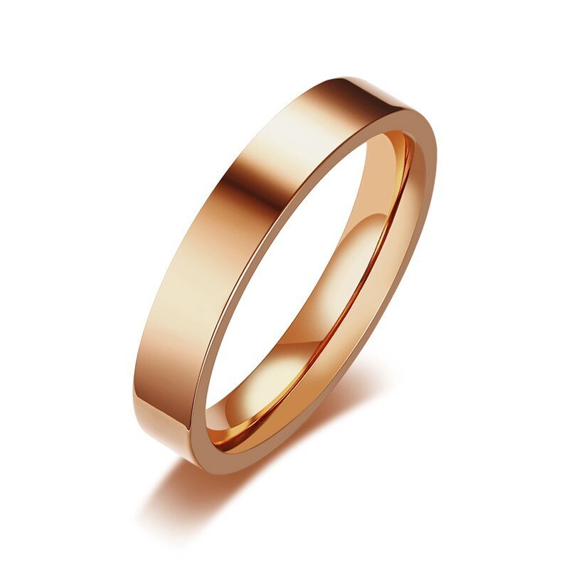 Vnox 3mm bight 585 rosa ouro tom anéis de noivado para mulher homem de aço inoxidável com pedras cz completa shinny anéis de casamento: 9 / Plain