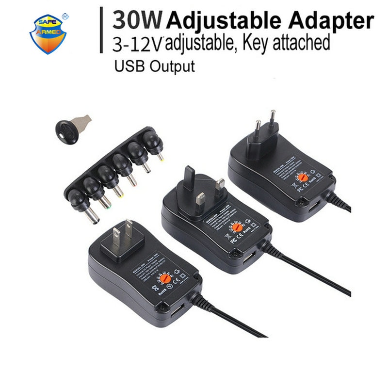 30w ac/dc-adapter justerbar strømadapter 3v 4.5v 5v 6v 7.5v 9v 12v 2a 2.5a universalladerforsyning usb-utgang til cctv-kamera