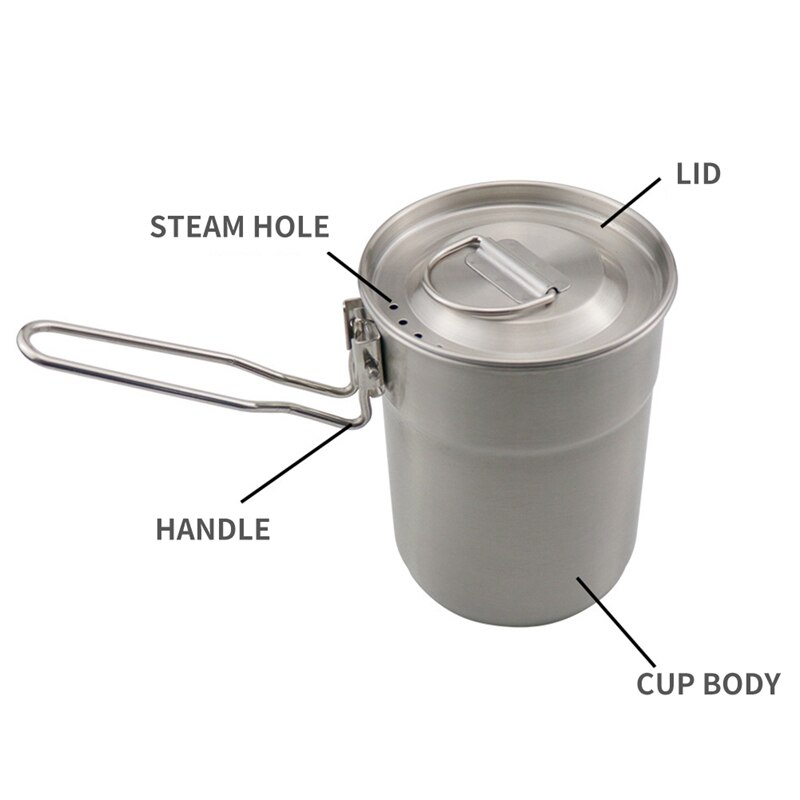 1000ML Mund Tasse draussen Camping Bequem Kaffee Tasse Klapp Griff Camping Licht Dampfer 304 Edelstahl