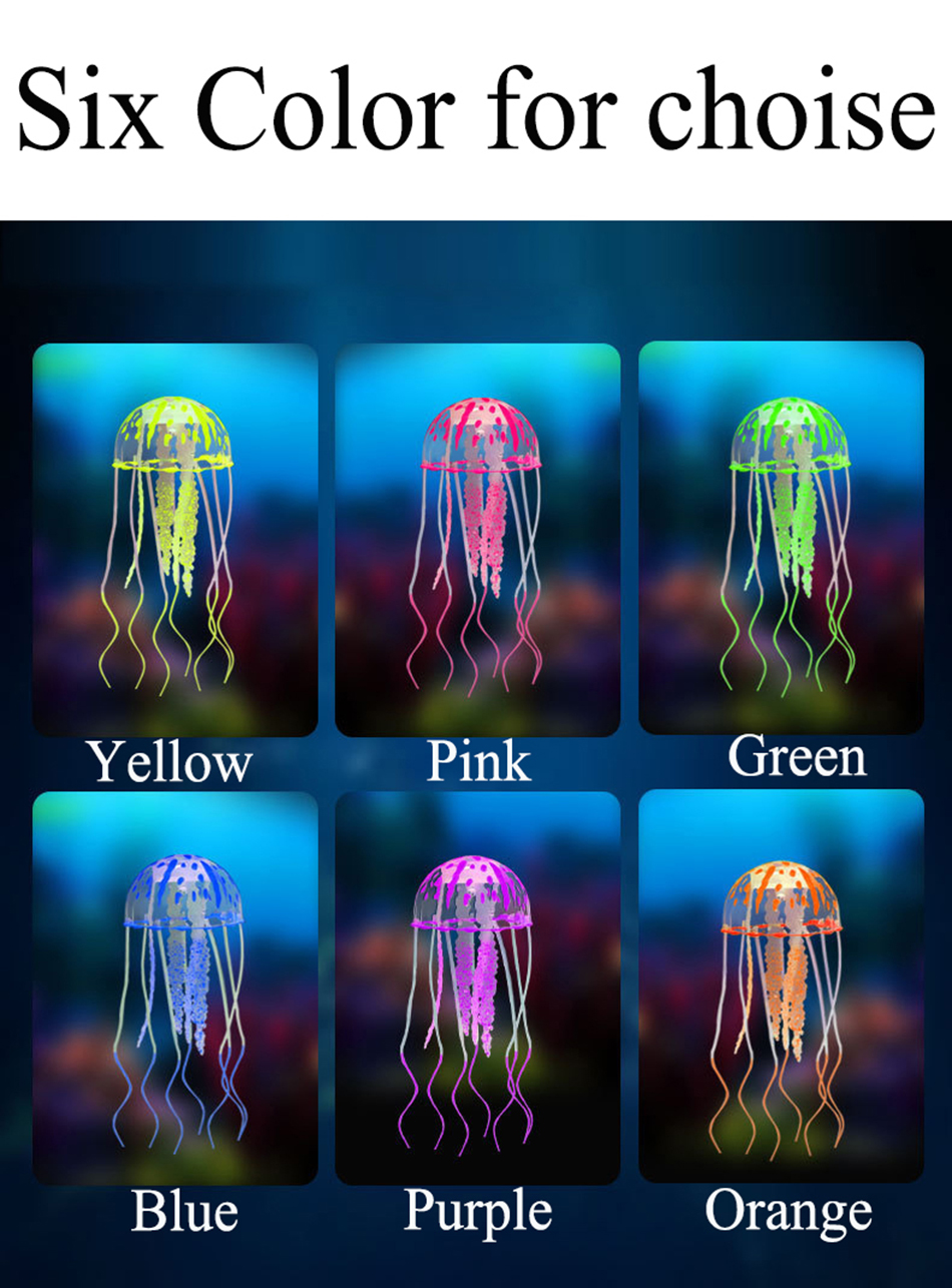 Colorido efecto brillante Artificial silicona vívida medusas pecera acuario decoración submarino ornamento decoración mascota acuática